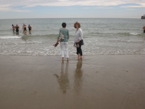 Amanda Shepherd paddling on Folkestone beach